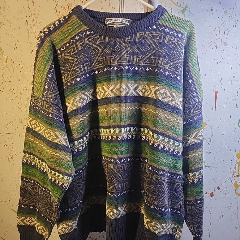 Vintage Style Green and Blue Sweater